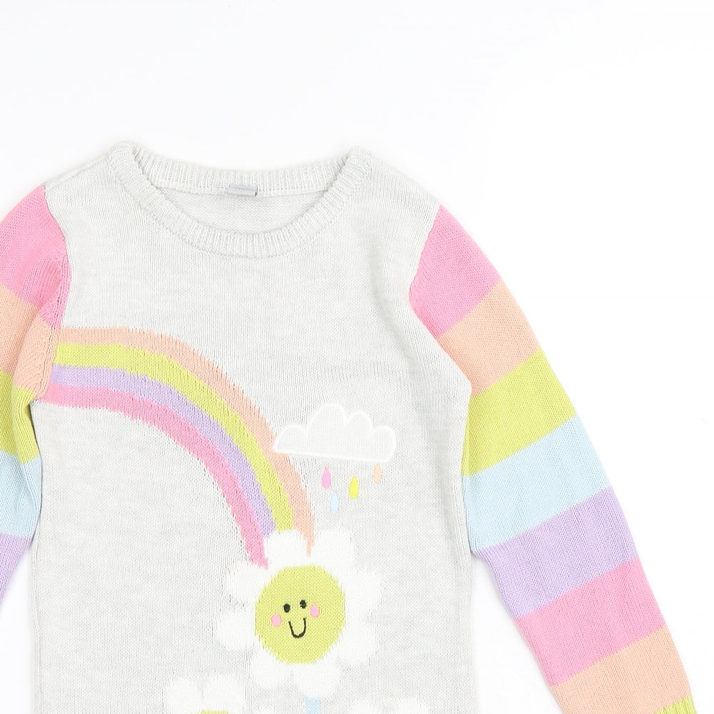 TU Girls Multicoloured Round Neck Striped Cotton Pullover Jumper Size 4-5 Years - Smiling Flowers