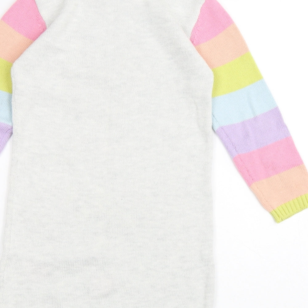 TU Girls Multicoloured Round Neck Striped Cotton Pullover Jumper Size 4-5 Years - Smiling Flowers