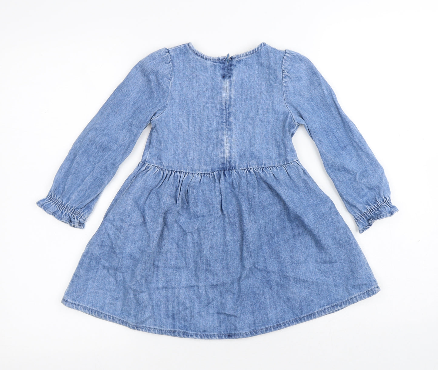 Marks and Spencer Girls Blue Geometric Cotton A-Line Size 3-4 Years Round Neck Zip - Unicorn