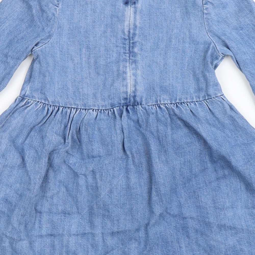 Marks and Spencer Girls Blue Geometric Cotton A-Line Size 3-4 Years Round Neck Zip - Unicorn