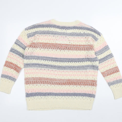 Mud Flowers Womens Multicoloured Round Neck Striped Acrylic Pullover Jumper Size S