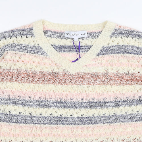 Mud Flowers Womens Multicoloured Round Neck Striped Acrylic Pullover Jumper Size S