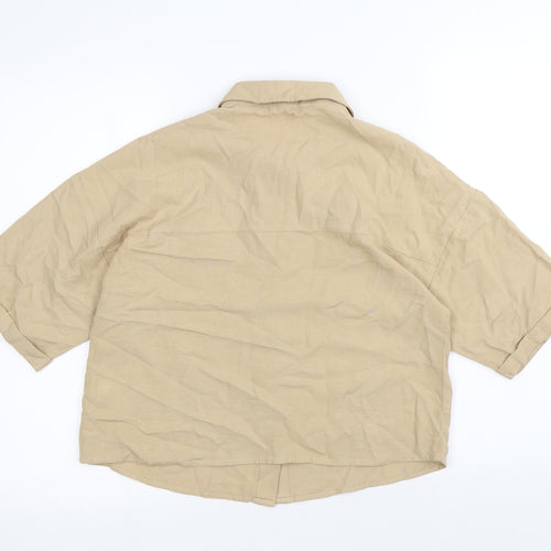 Primark Womens Beige Viscose Basic Button-Up Size XS Collared