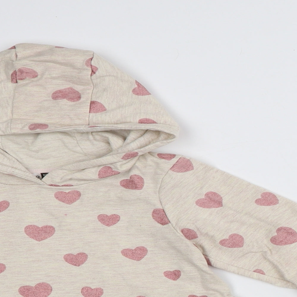 Pep&Co Girls Beige Geometric Cotton Top Pyjama Set Size 4-5 Years Drawstring - Hearts
