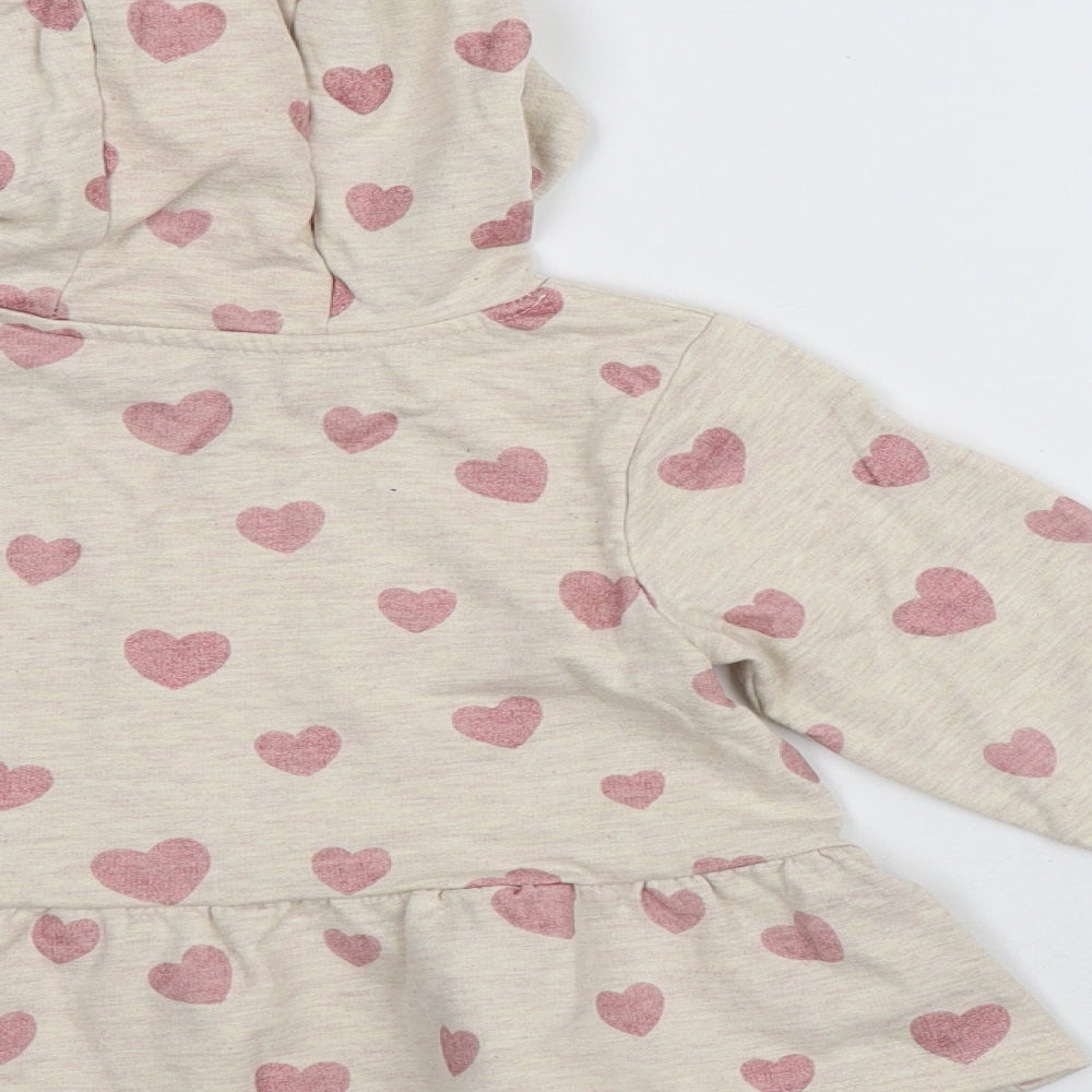 Pep&Co Girls Beige Geometric Cotton Top Pyjama Set Size 4-5 Years Drawstring - Hearts