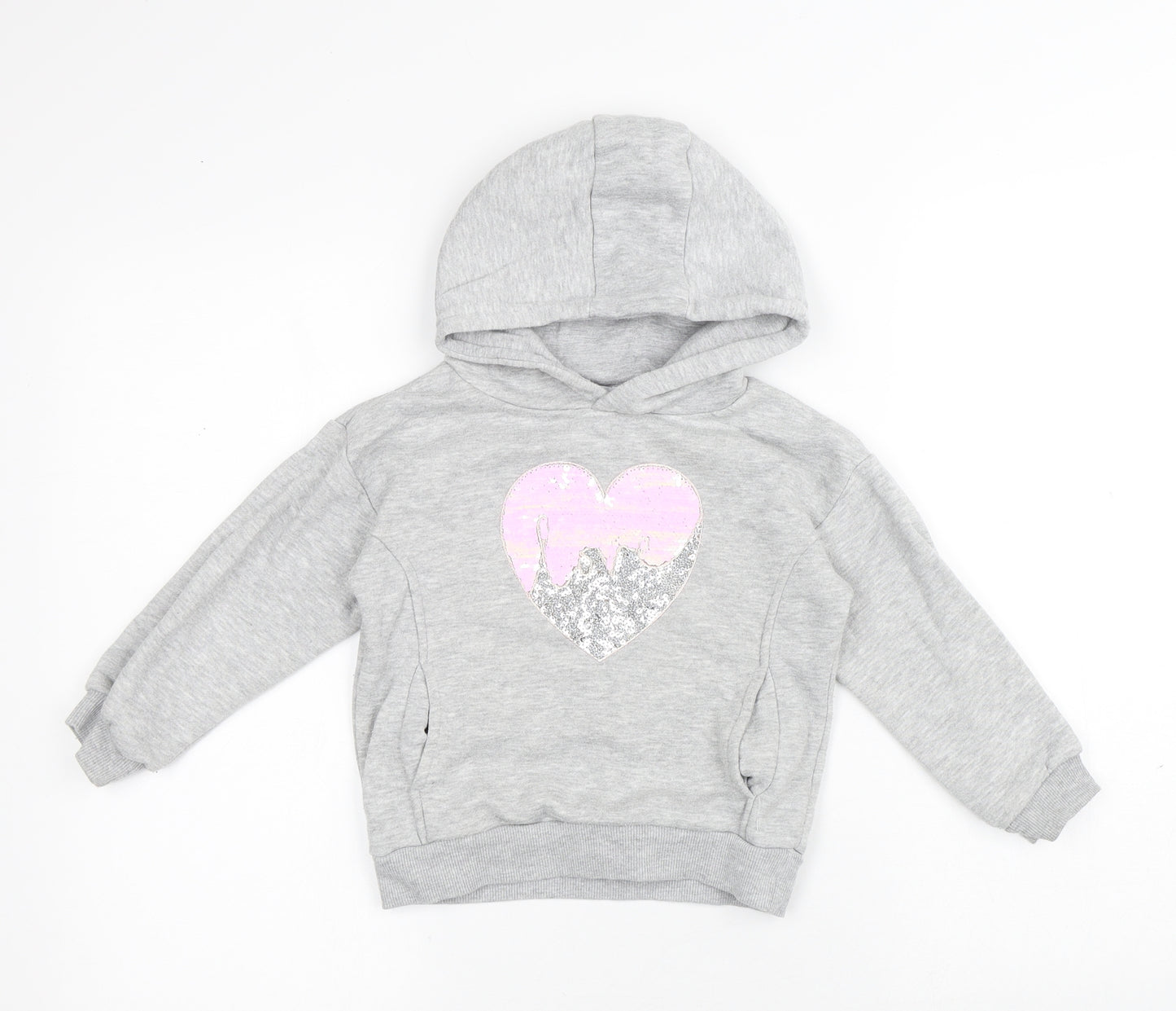 Primark Girls Grey Cotton Pullover Hoodie Size 4-5 Years - Heart