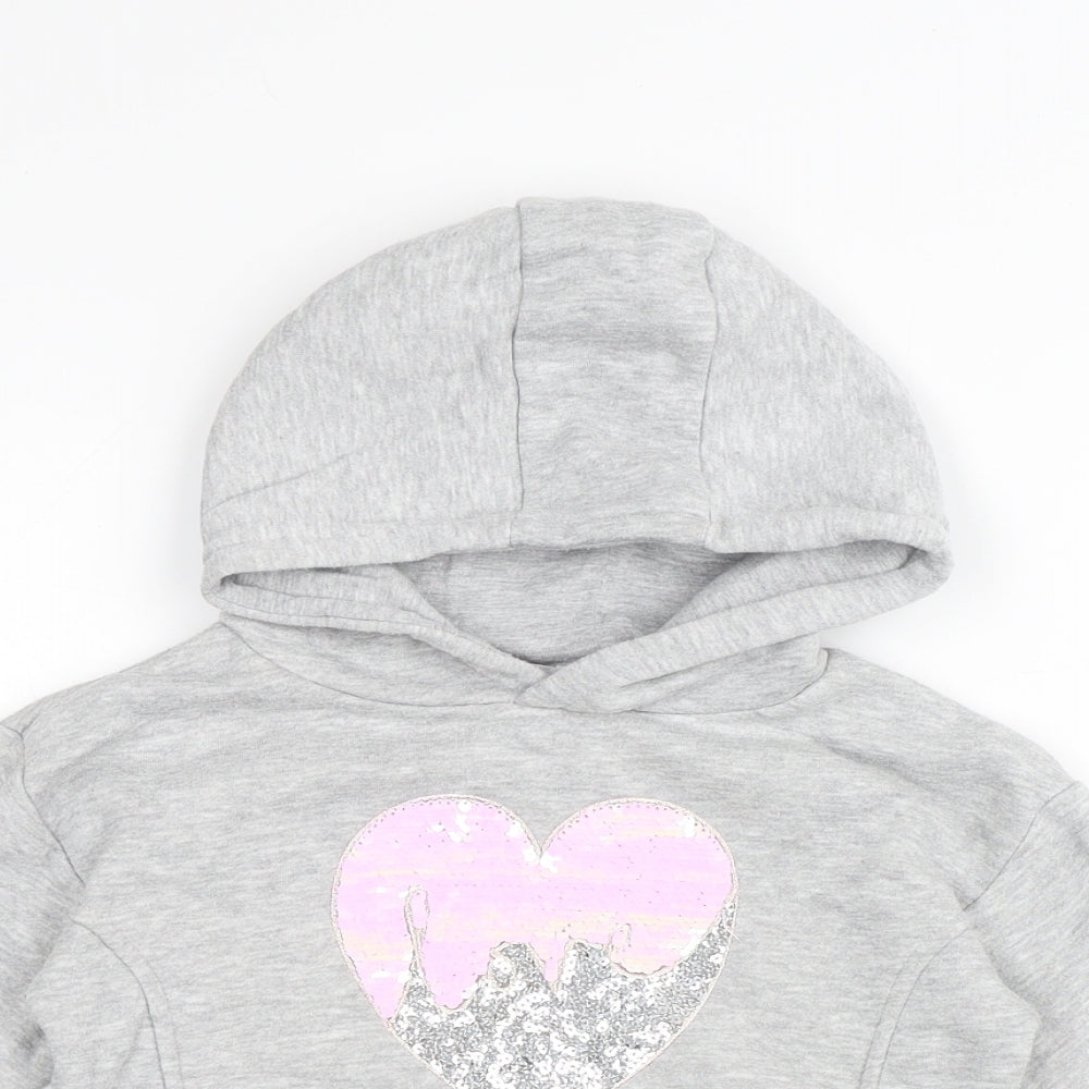Primark Girls Grey Cotton Pullover Hoodie Size 4-5 Years - Heart