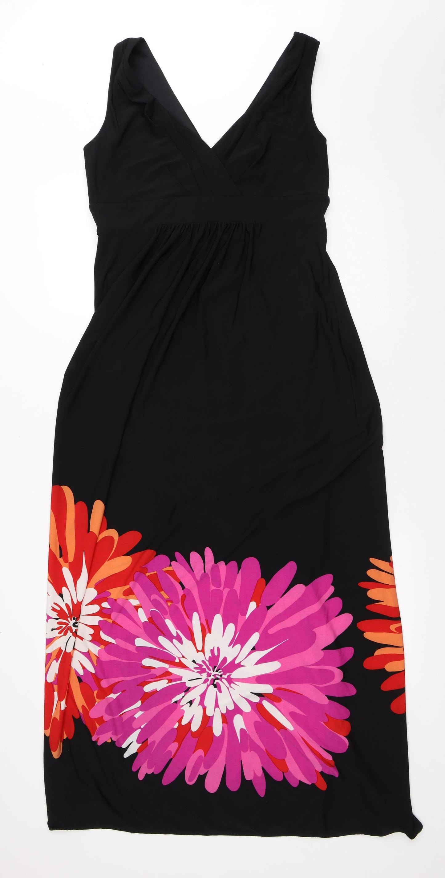Ronni Nicole Womens Black Floral Polyester A-Line Size 12 V-Neck - Flowers