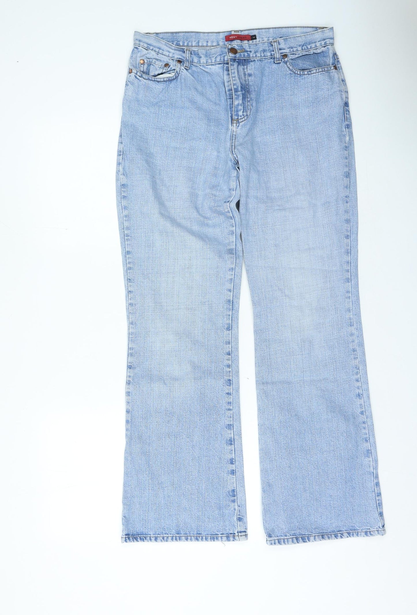 NEXT Womens Blue Cotton Wide-Leg Jeans Size 14 L25 in Regular Zip