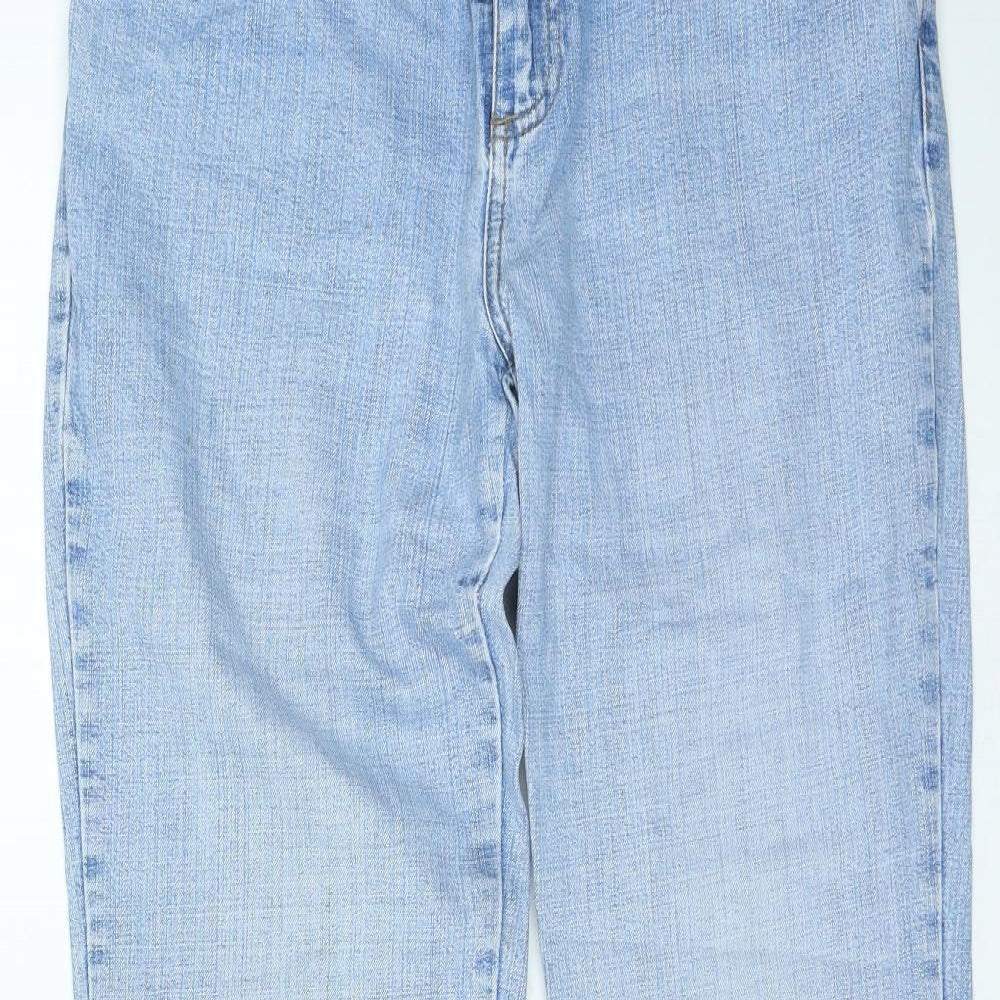 NEXT Womens Blue Cotton Wide-Leg Jeans Size 14 L25 in Regular Zip
