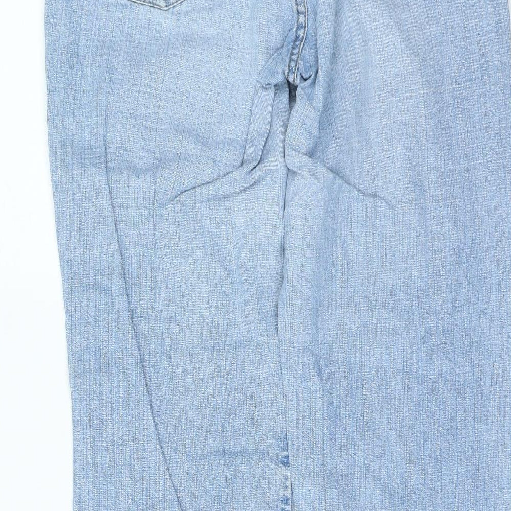 NEXT Womens Blue Cotton Wide-Leg Jeans Size 14 L25 in Regular Zip