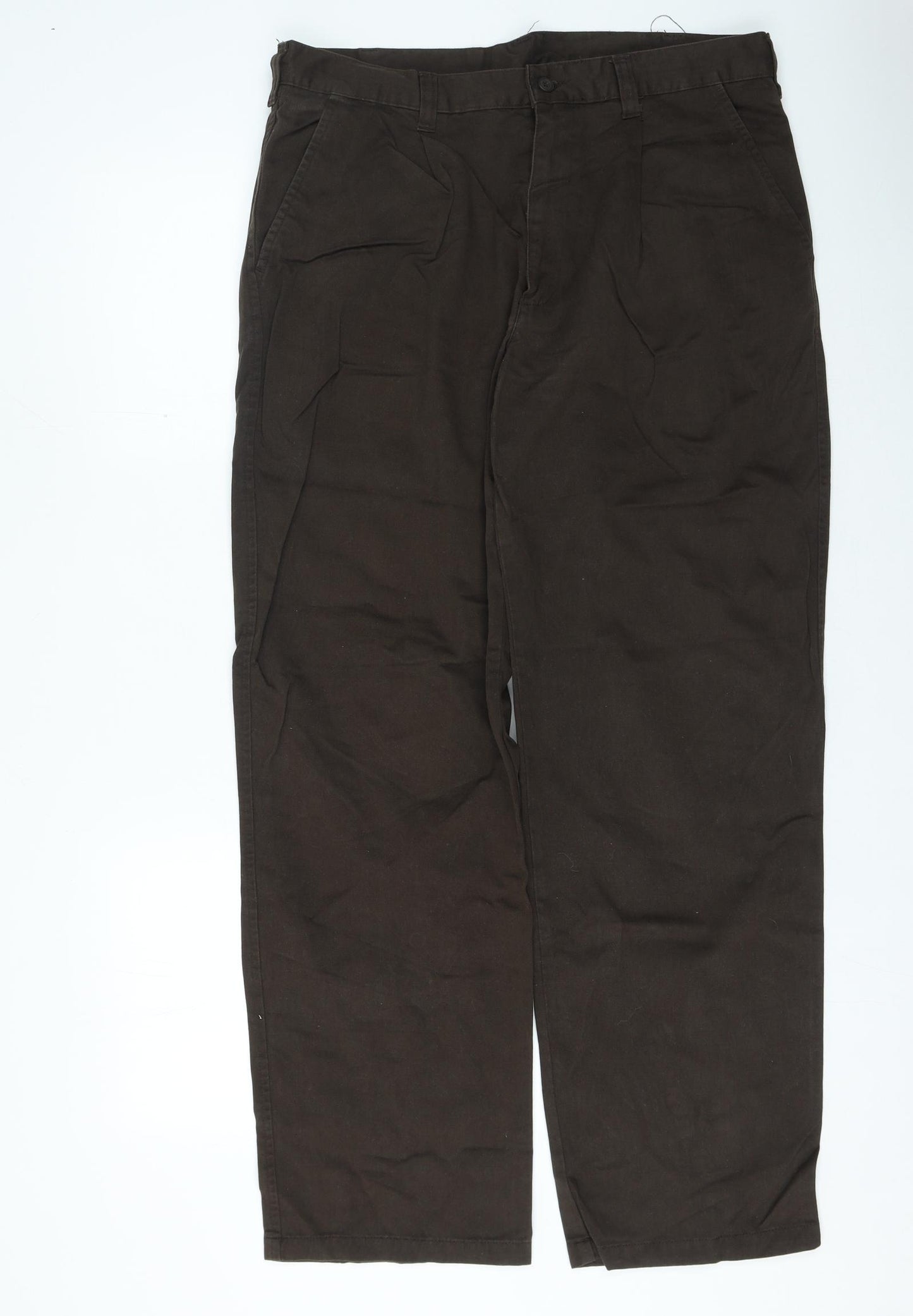 Dunnes Stores Mens Brown Cotton Trousers Size 36 in L31 in Regular Zip