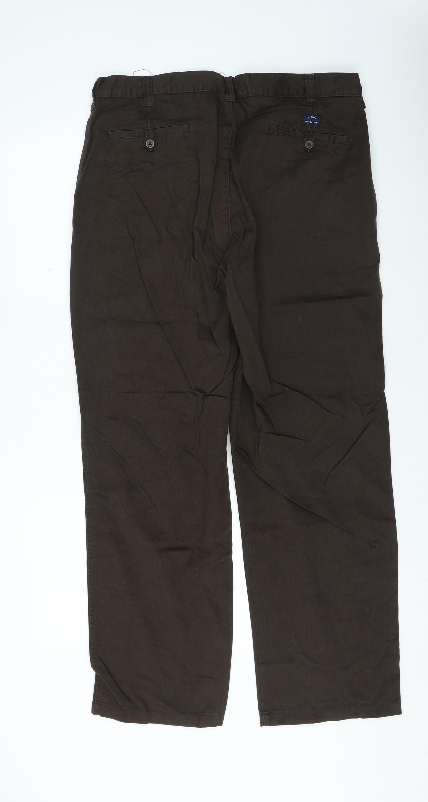 Dunnes Stores Mens Brown Cotton Trousers Size 36 in L31 in Regular Zip
