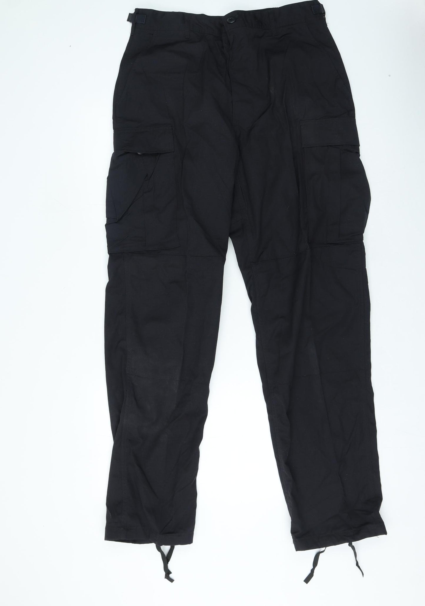 Preworn Mens Black Polyester Cargo Trousers Size 32 in L32 in Regular Button
