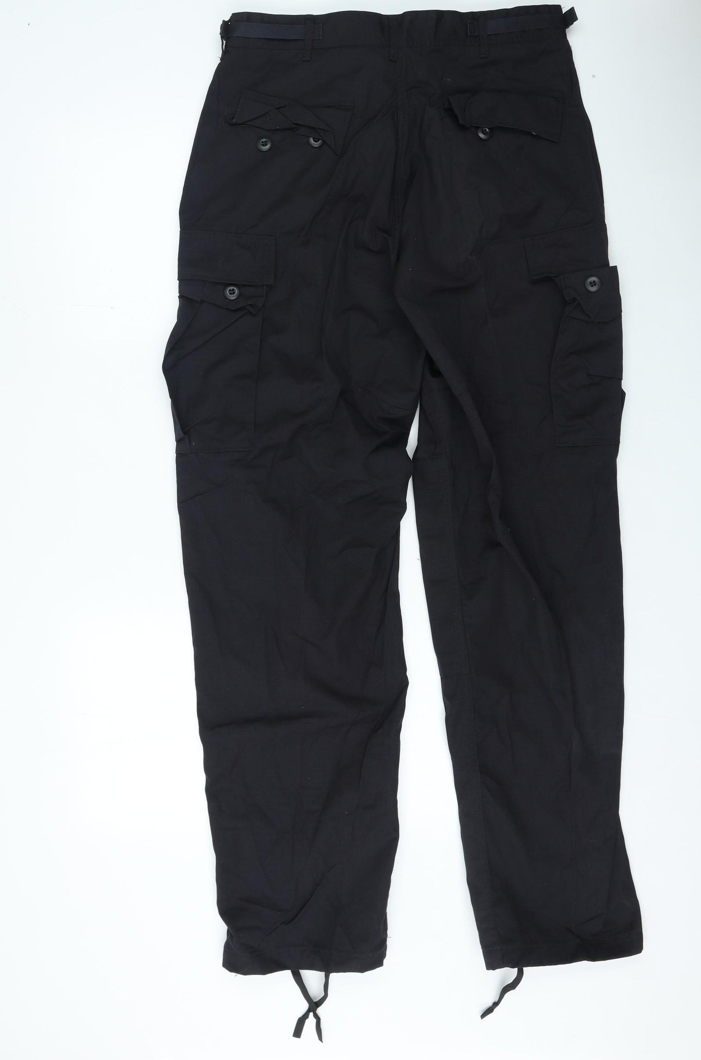 Preworn Mens Black Polyester Cargo Trousers Size 32 in L32 in Regular Button