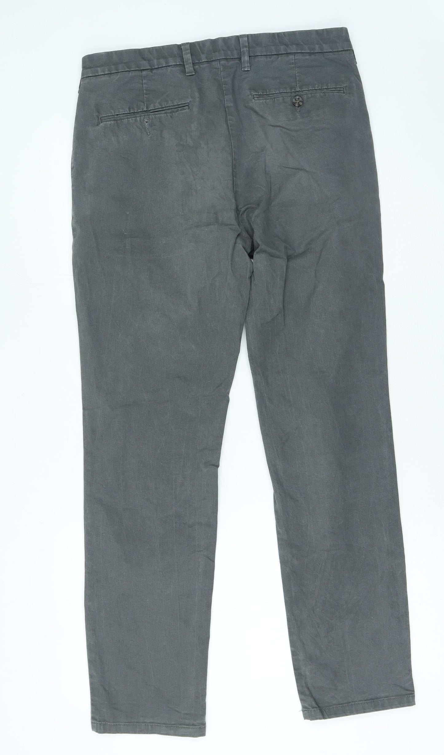 Marks and Spencer Mens Grey Cotton Straight Jeans Size 34 in L28 in Regular Zip