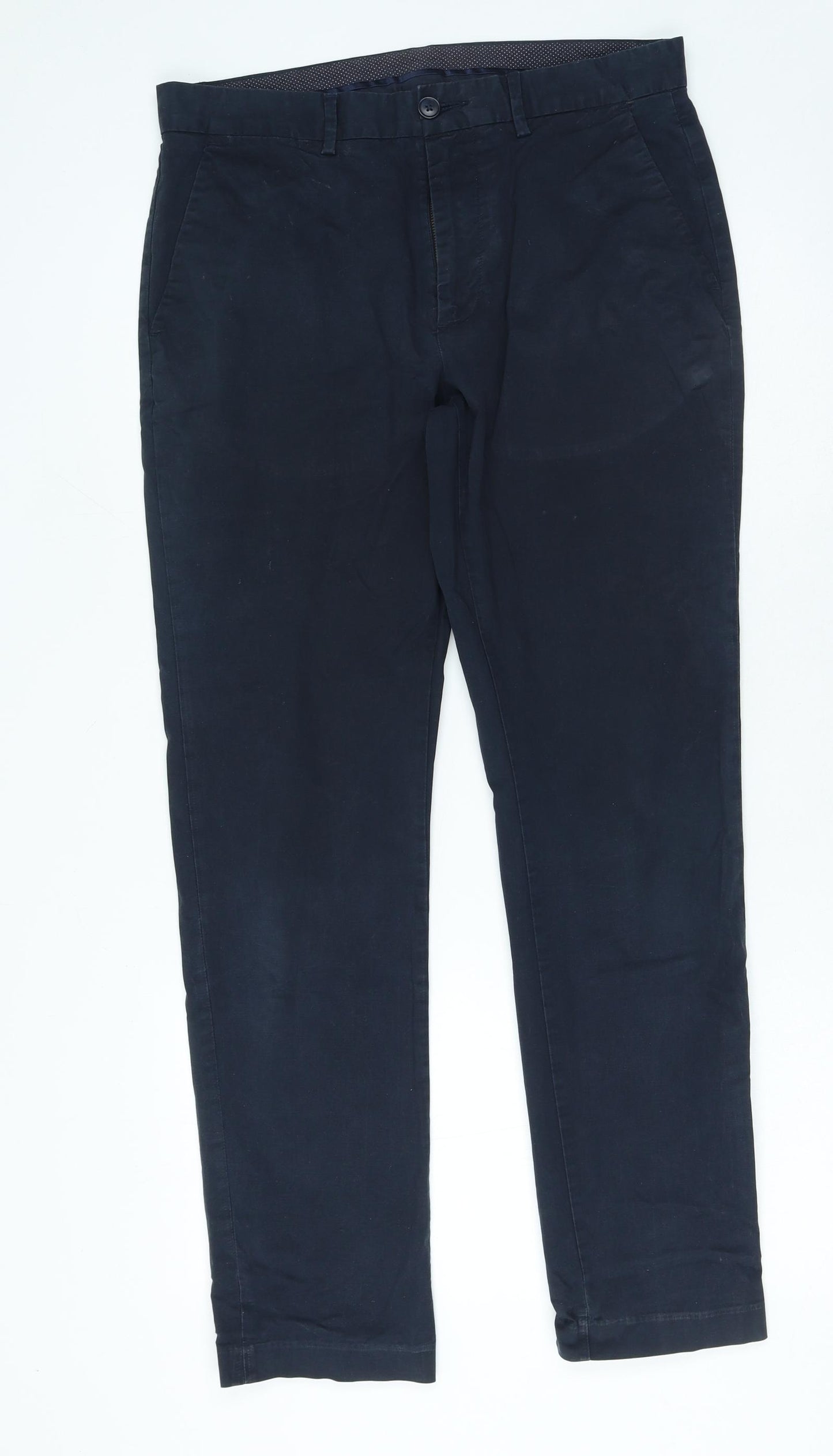 Marks and Spencer Mens Blue Cotton Trousers Size 36 in L31 in Regular Zip
