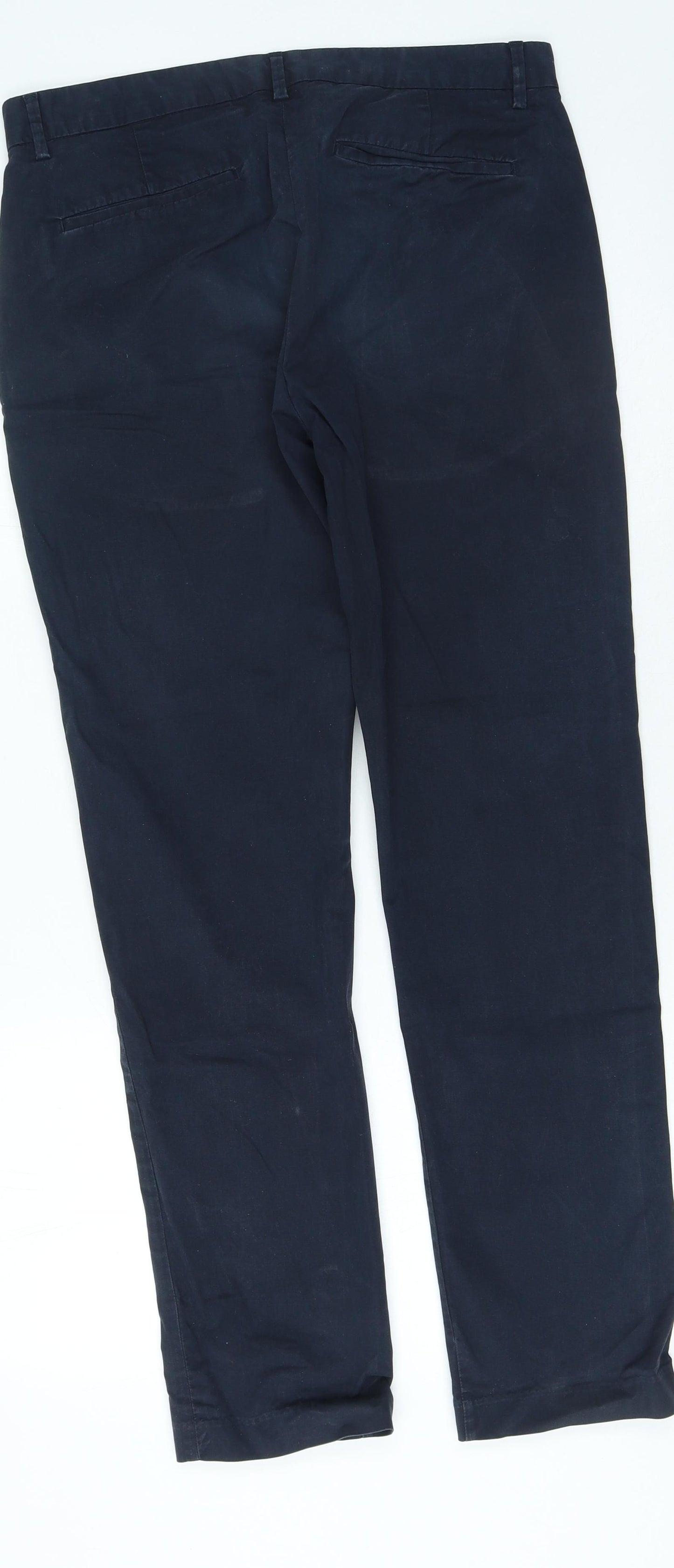 Marks and Spencer Mens Blue Cotton Trousers Size 36 in L31 in Regular Zip