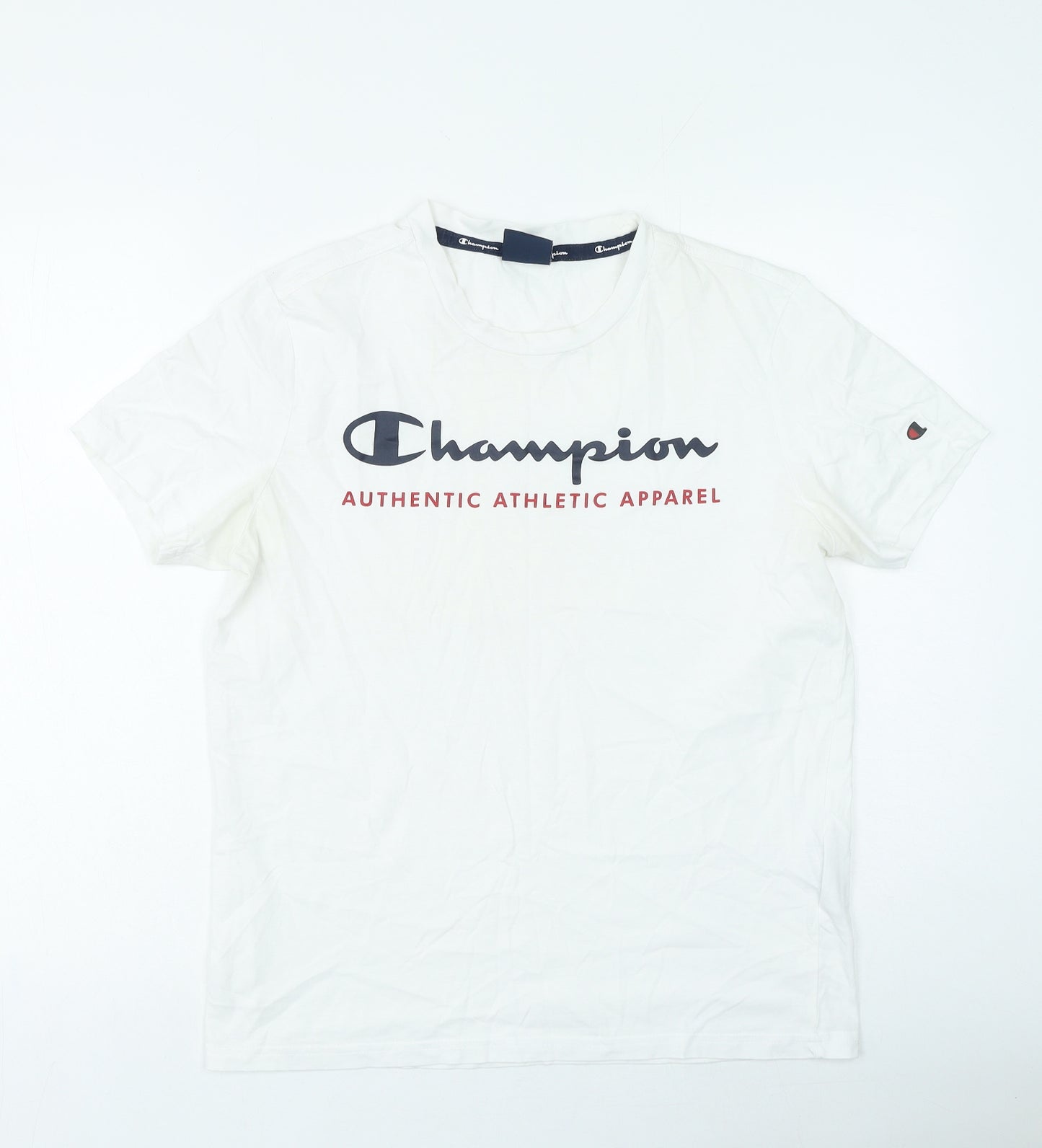 Champion Mens White Cotton T-Shirt Size S Round Neck