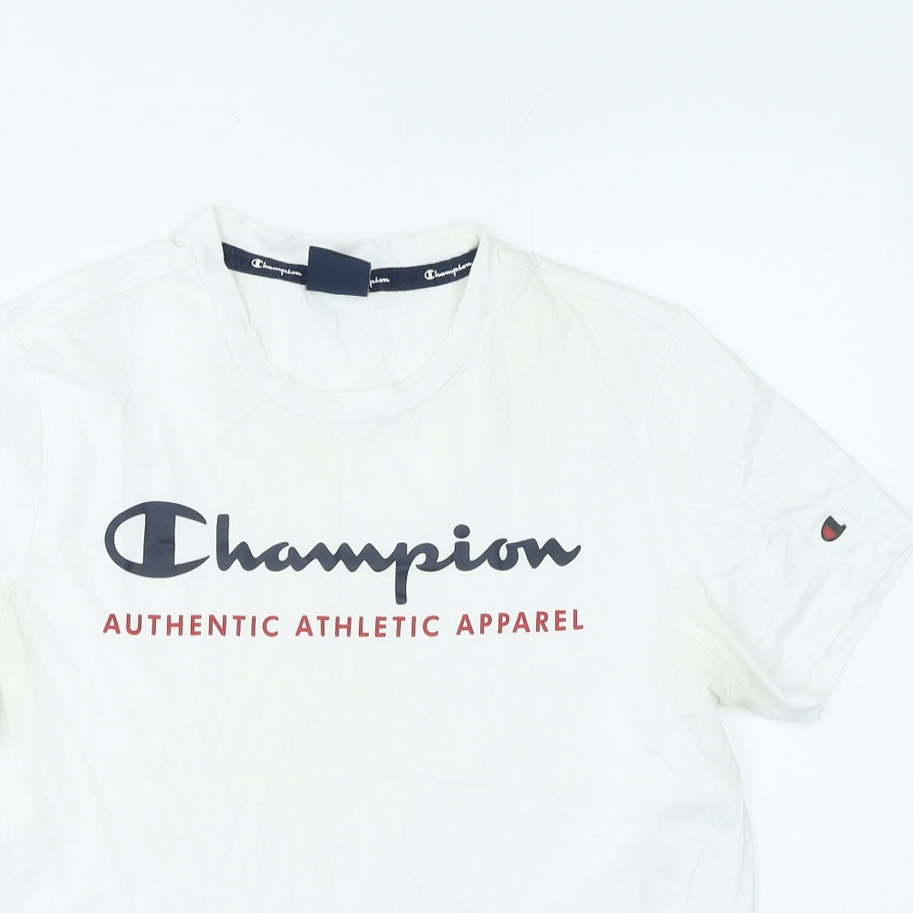 Champion Mens White Cotton T-Shirt Size S Round Neck