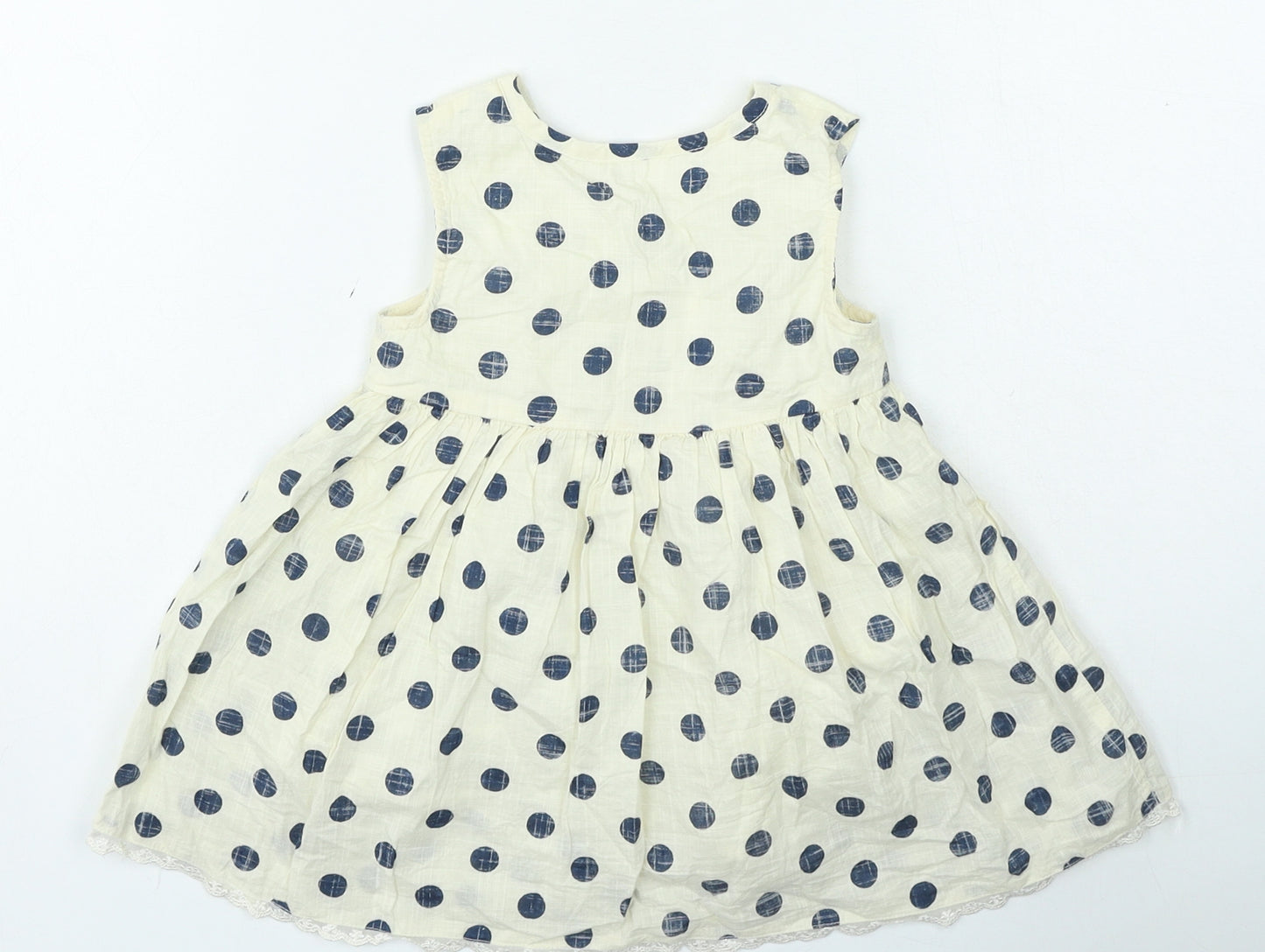 Young Dimension Girls Beige Spotted Cotton Fit & Flare Size 18-24 Months Round Neck Button