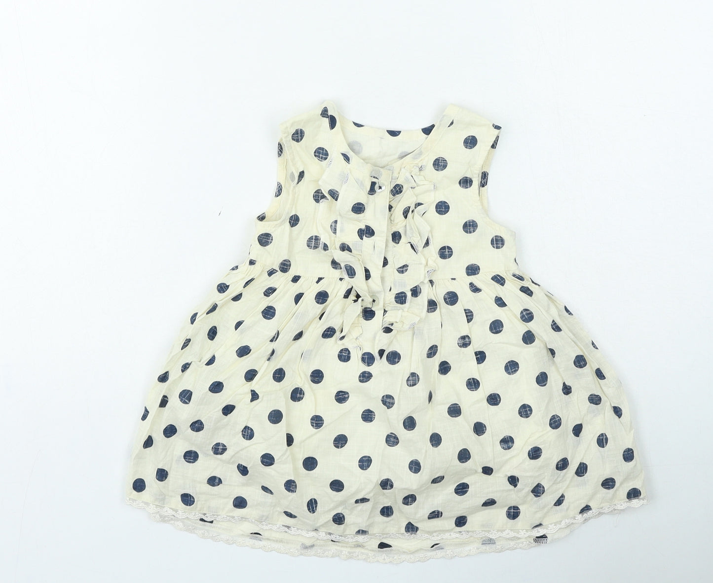 Young Dimension Girls Beige Spotted Cotton Fit & Flare Size 18-24 Months Round Neck Button