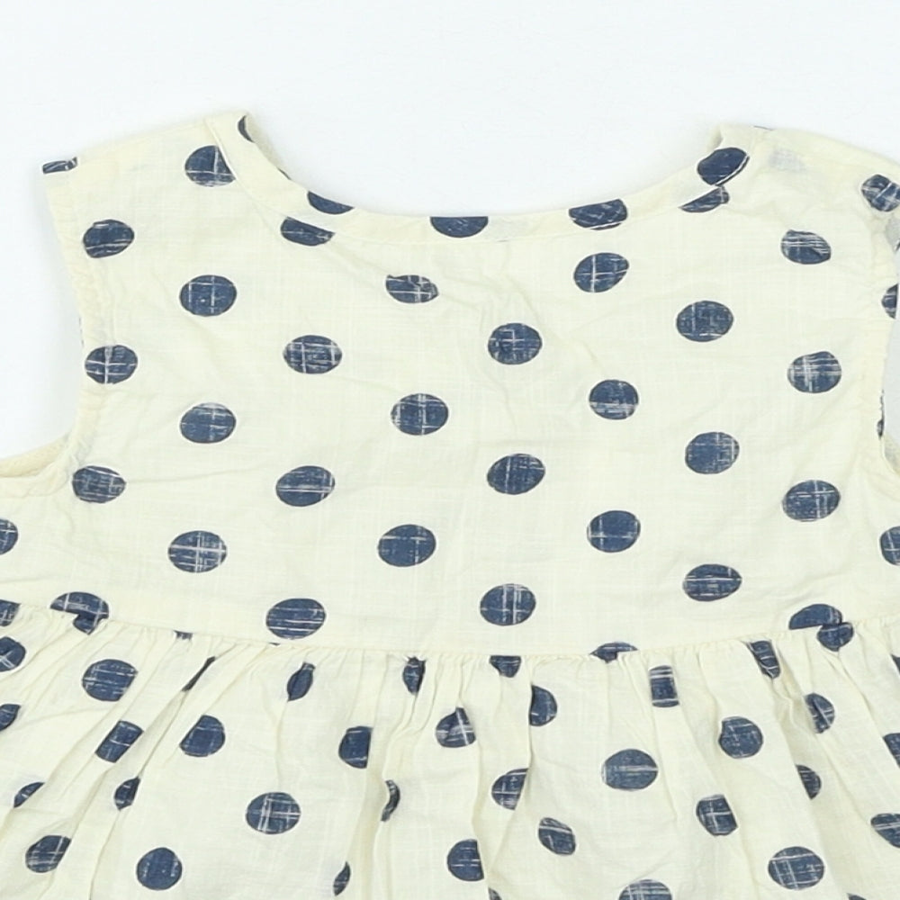 Young Dimension Girls Beige Spotted Cotton Fit & Flare Size 18-24 Months Round Neck Button