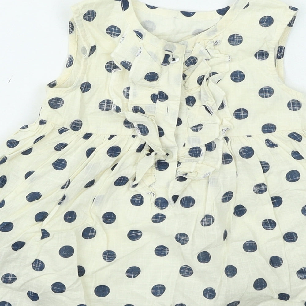 Young Dimension Girls Beige Spotted Cotton Fit & Flare Size 18-24 Months Round Neck Button