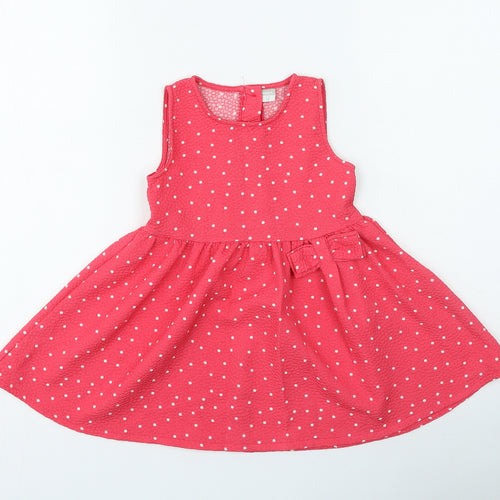name it Girls Pink Spotted Polyester Fit & Flare Size 2-3 Years Round Neck Button