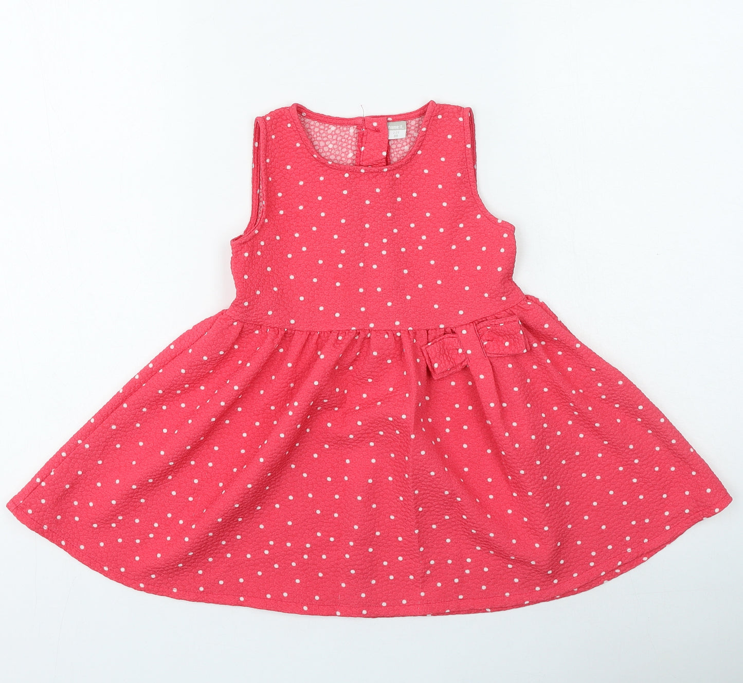 name it Girls Pink Spotted Polyester Fit & Flare Size 2-3 Years Round Neck Button