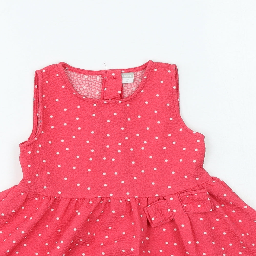 name it Girls Pink Spotted Polyester Fit & Flare Size 2-3 Years Round Neck Button