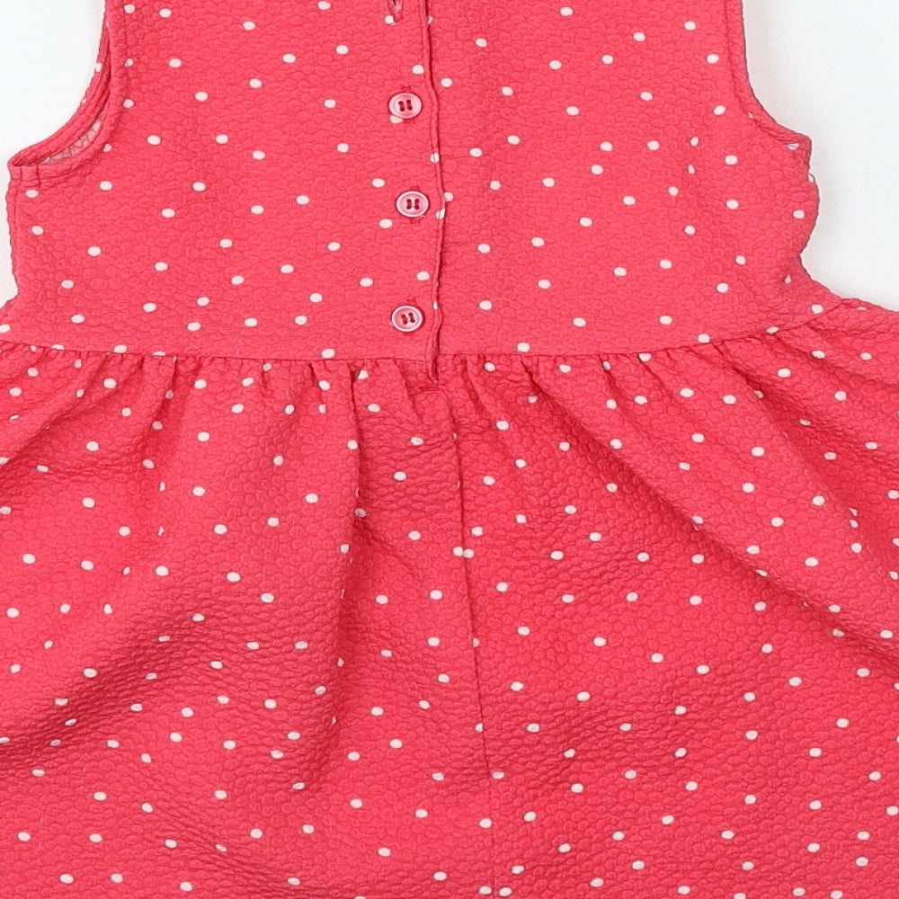 name it Girls Pink Spotted Polyester Fit & Flare Size 2-3 Years Round Neck Button