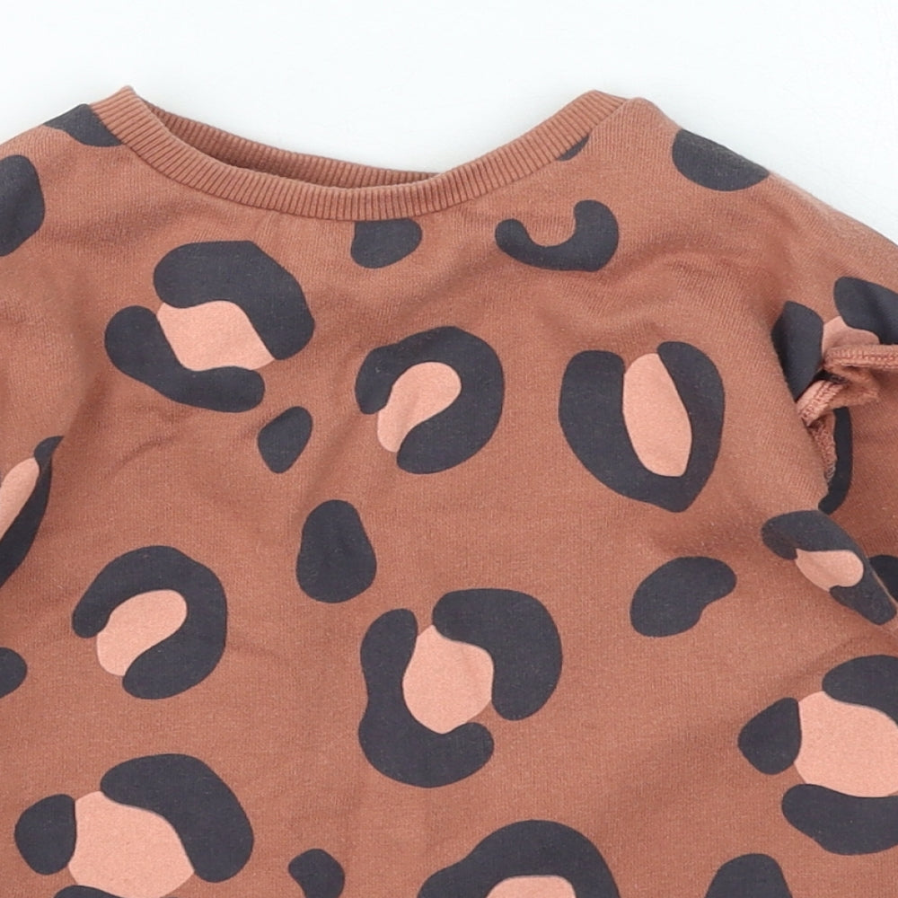 F&F Girls Brown Animal Print Cotton Jumper Dress Size 2-3 Years Round Neck Pullover