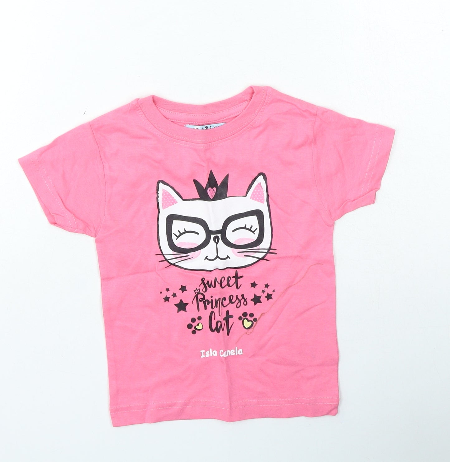 Native world Girls Pink Cotton Basic Casual Size 2 Years Round Neck Pullover - Cat