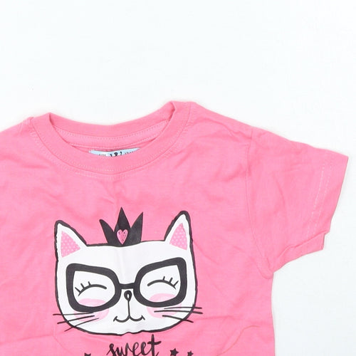 Native world Girls Pink Cotton Basic Casual Size 2 Years Round Neck Pullover - Cat