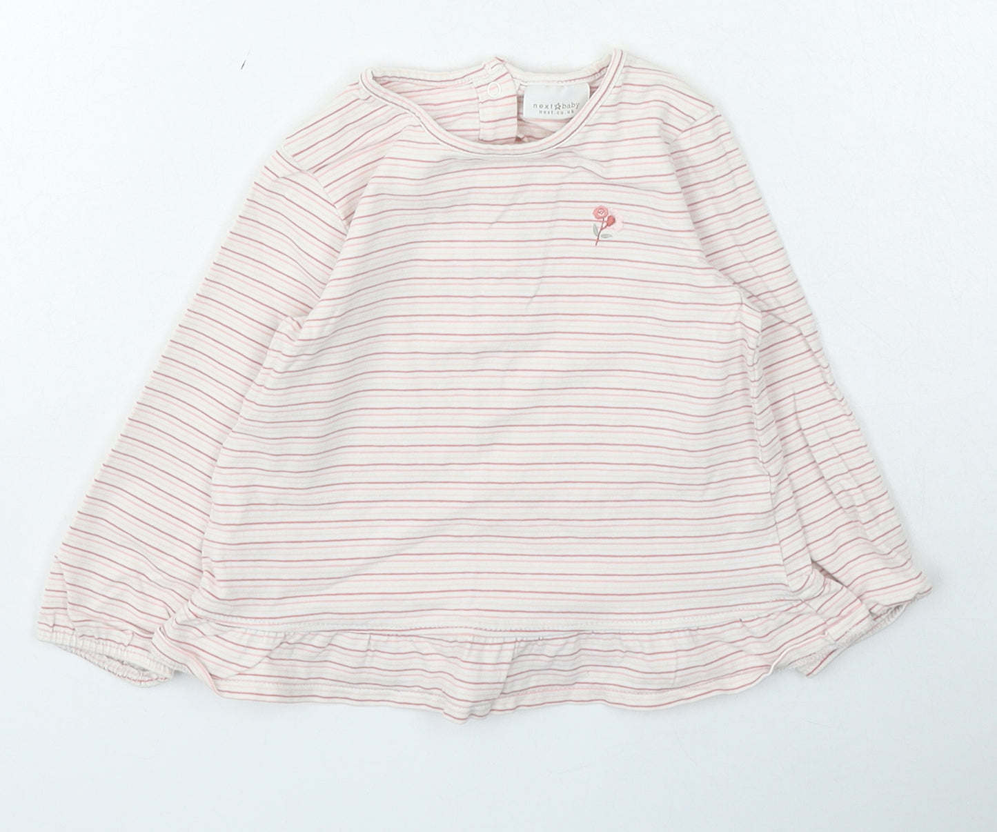 NEXT Girls Pink Striped Cotton Basic Casual Size 12-18 Months Round Neck Snap