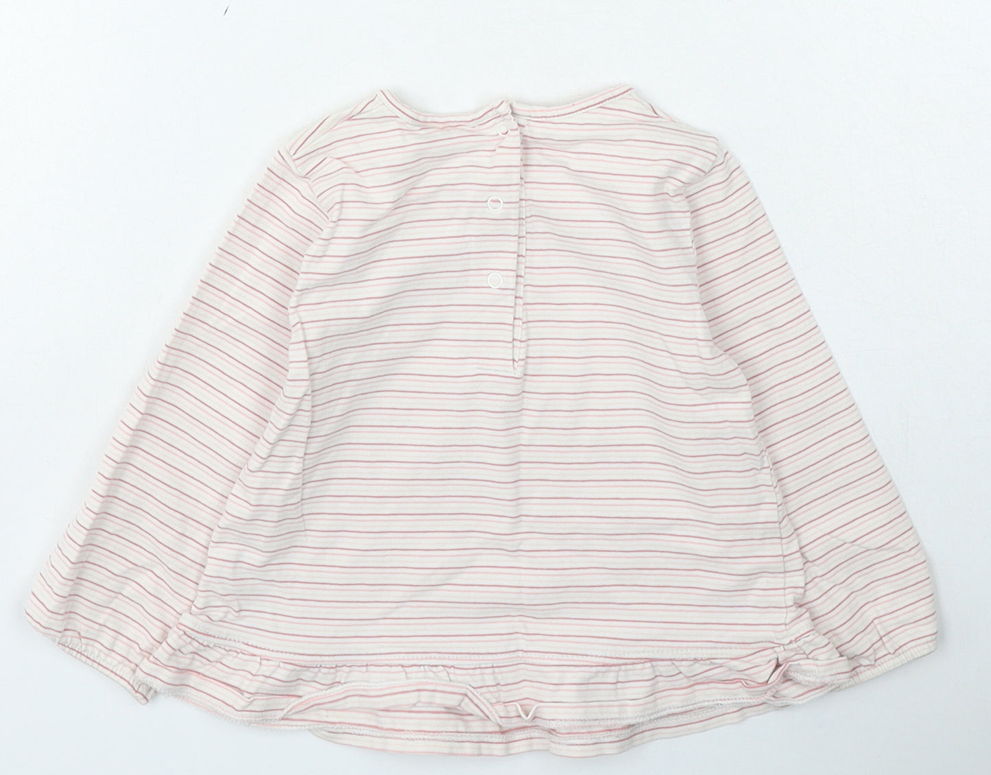 NEXT Girls Pink Striped Cotton Basic Casual Size 12-18 Months Round Neck Snap