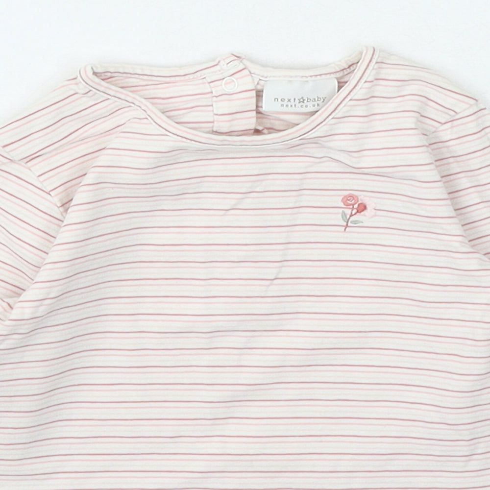 NEXT Girls Pink Striped Cotton Basic Casual Size 12-18 Months Round Neck Snap