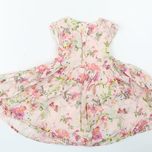 NEXT Girls Pink Floral Cotton Skater Dress Size 12-18 Months Round Neck Button