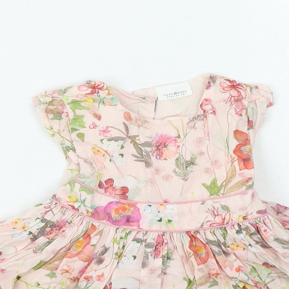 NEXT Girls Pink Floral Cotton Skater Dress Size 12-18 Months Round Neck Button