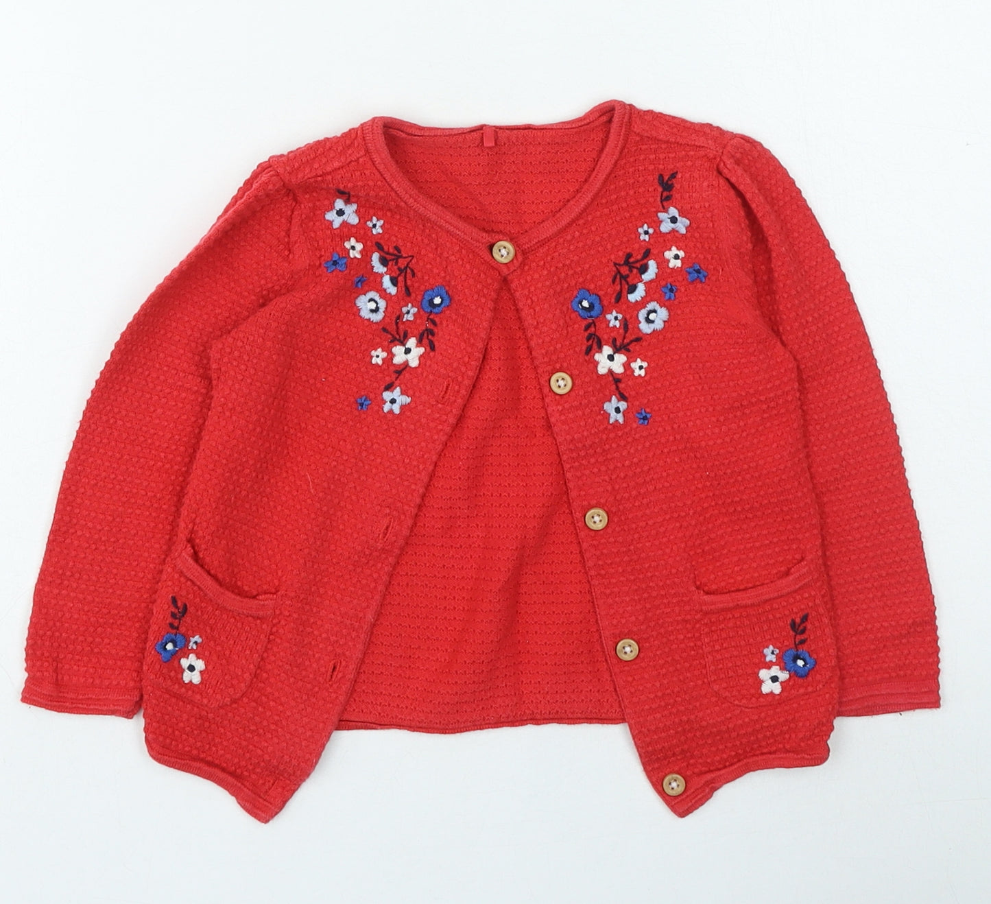 TU Girls Red Floral Cotton Cardigan Jumper Size 12-18 Months Button