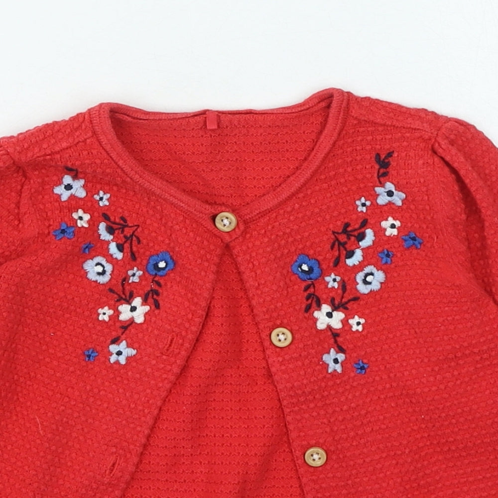 TU Girls Red Floral Cotton Cardigan Jumper Size 12-18 Months Button