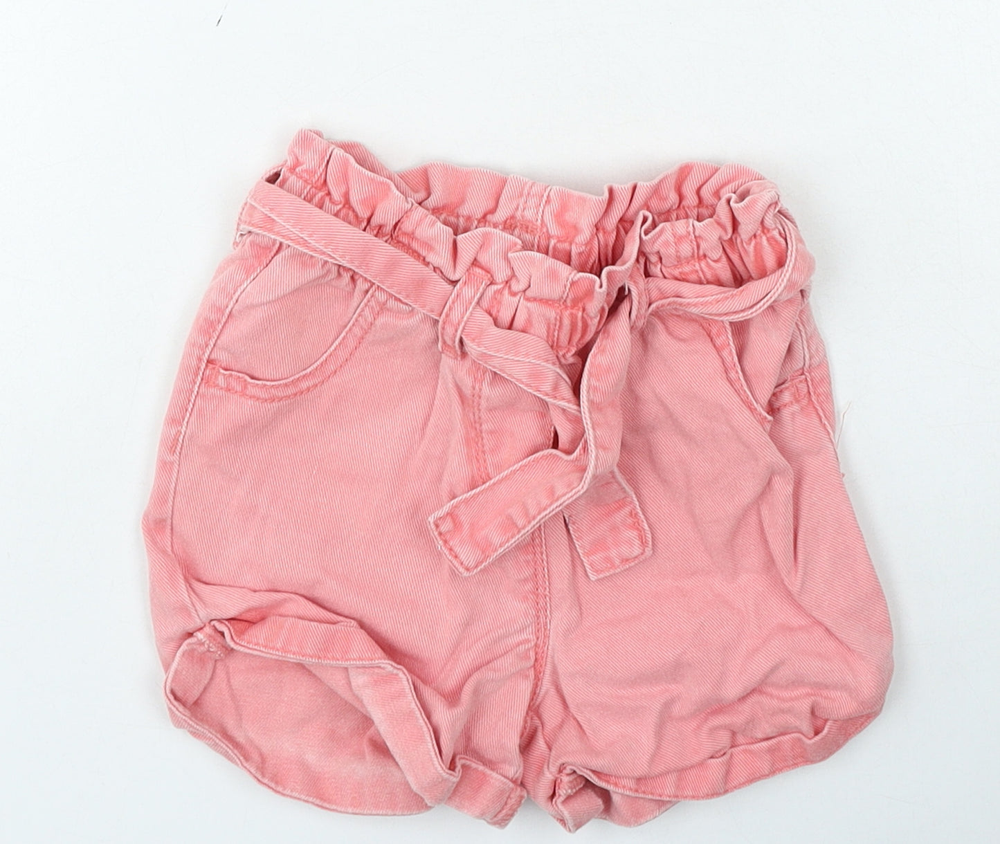 NEXT Girls Pink Cotton Paperbag Shorts Size 2-3 Years Regular Tie