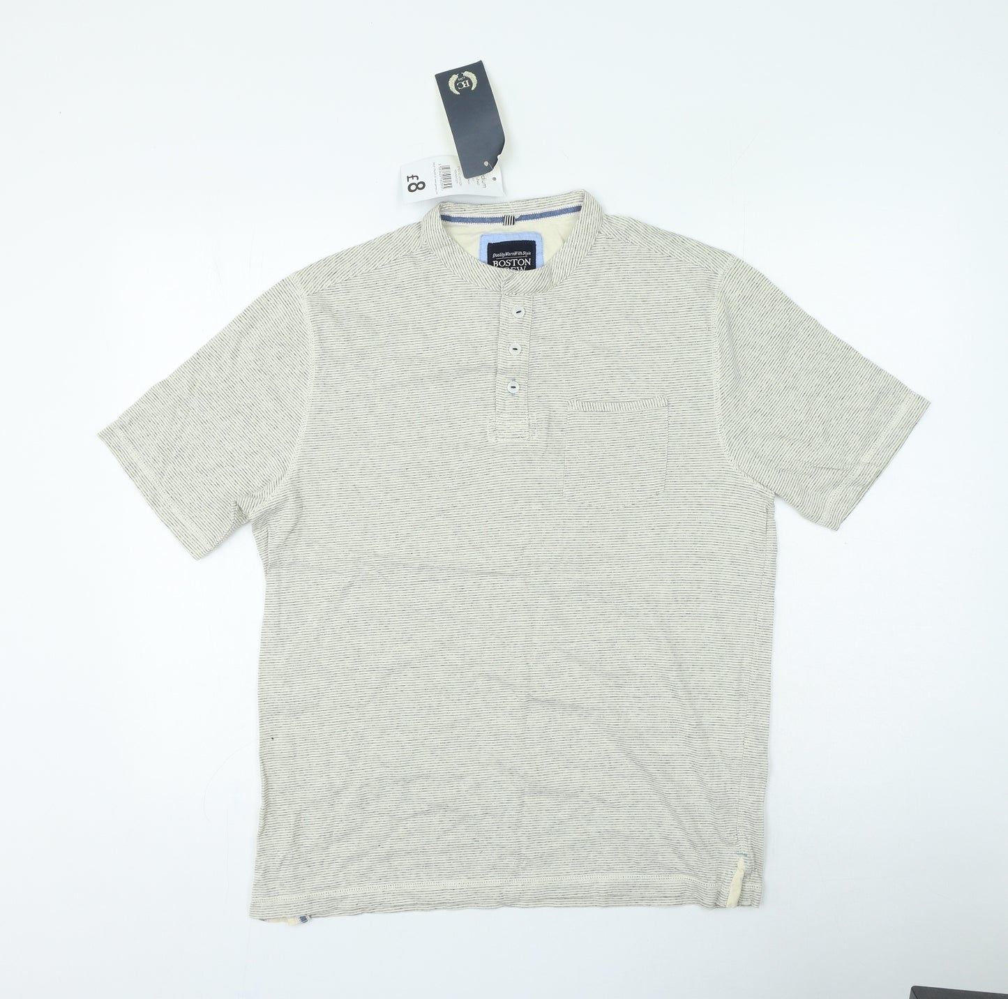 George Mens Beige Cotton T-Shirt Size M Henley