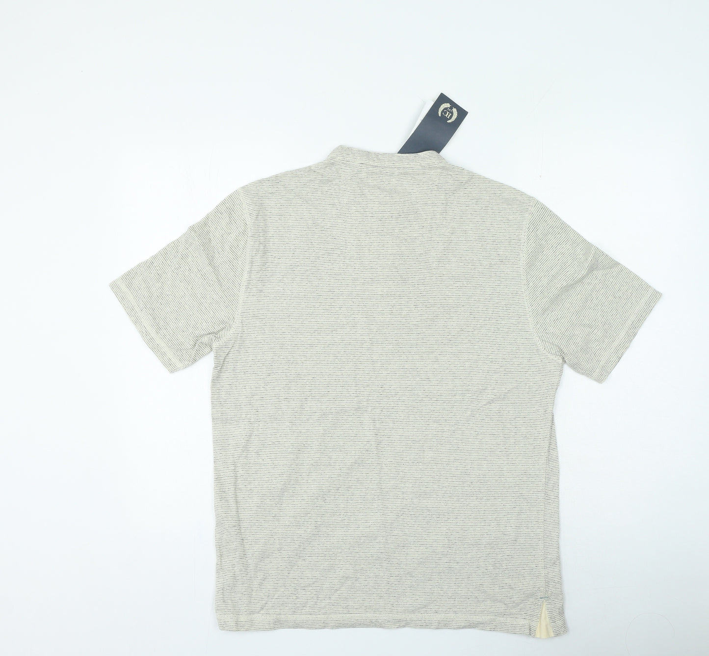 George Mens Beige Cotton T-Shirt Size M Henley