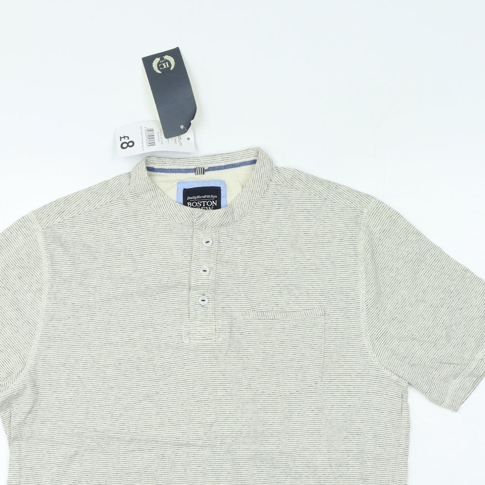 George Mens Beige Cotton T-Shirt Size M Henley