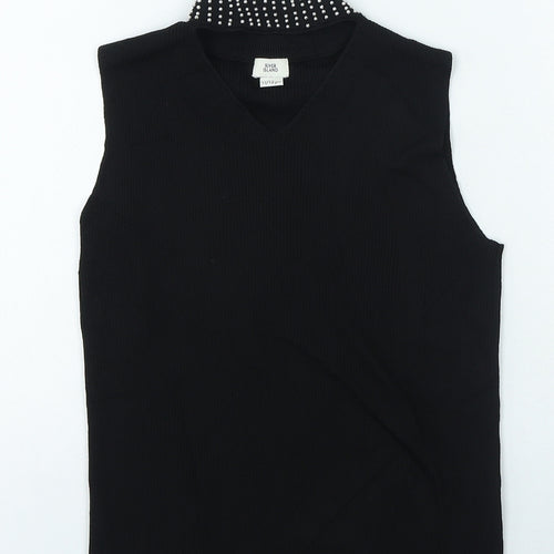 River Island Girls Black Vinyl Basic Tank Size 11-12 Years V-Neck Pullover