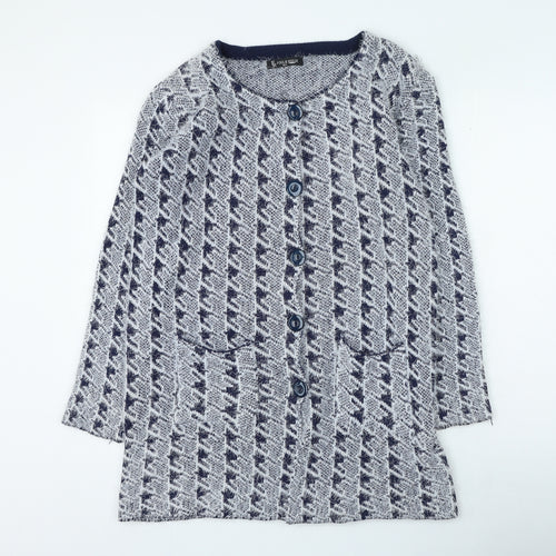 foglie rosse Womens Grey Round Neck Geometric Acrylic Cardigan Jumper Size M