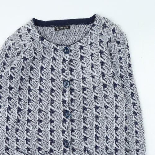 foglie rosse Womens Grey Round Neck Geometric Acrylic Cardigan Jumper Size M