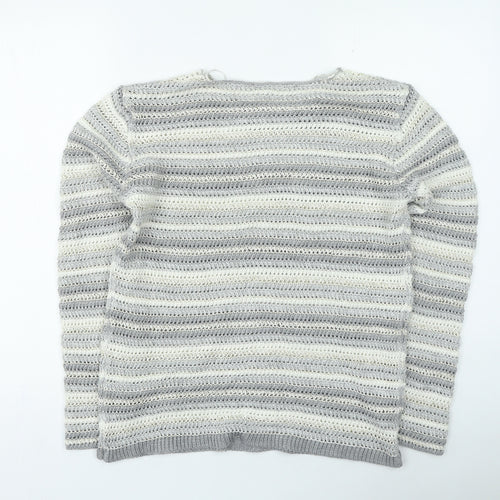 Preworn Womens Grey Round Neck Striped Acrylic Pullover Jumper Size 14